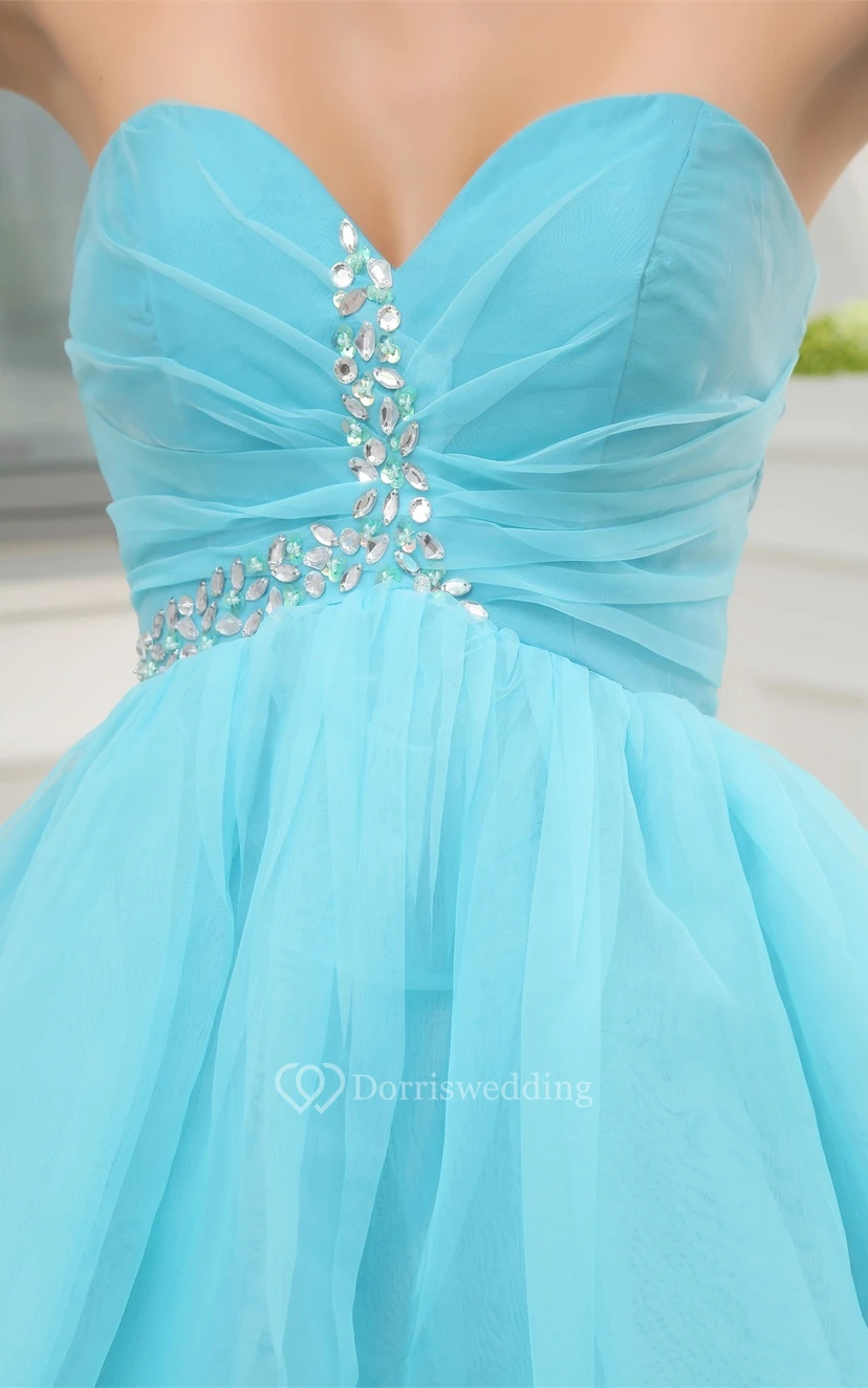 Short-Length Sweetheart A-Line Ruched Dress With Crystal Detailing Zipper Back view 7