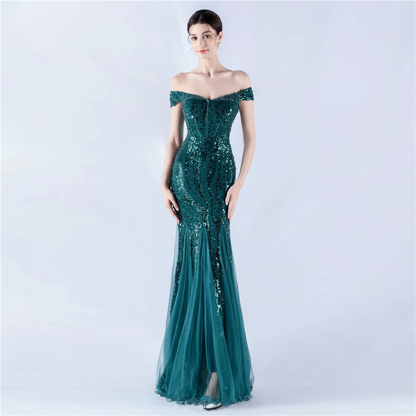 Craft Beading Mesh Sequins Evening Dress Annual Meeting Performance Host view 46