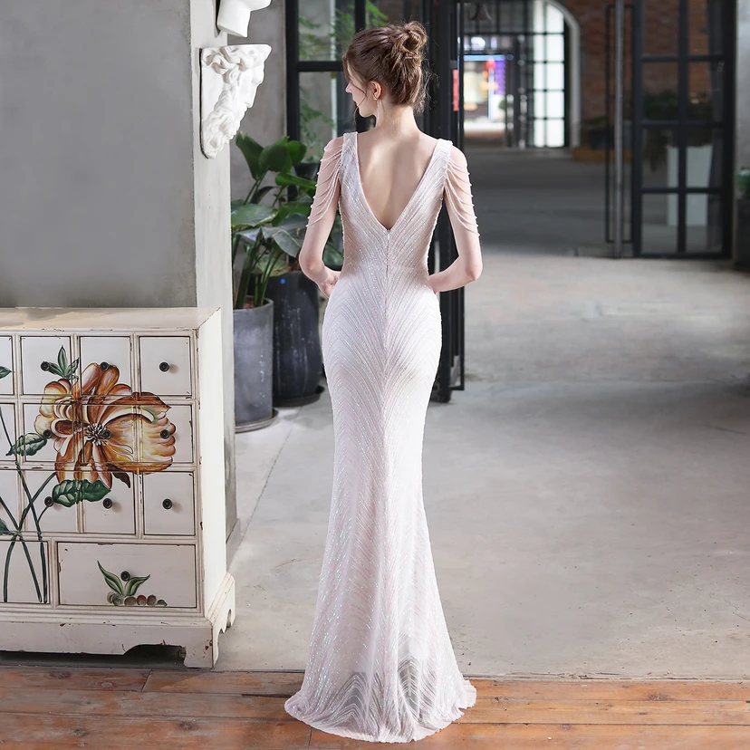 Paillettenbesetztes Meerjungfrauenkleid für Auftritte, Internet-Promi-Events, Bankette, Automodelle, Etikette, Abendkleid view 37