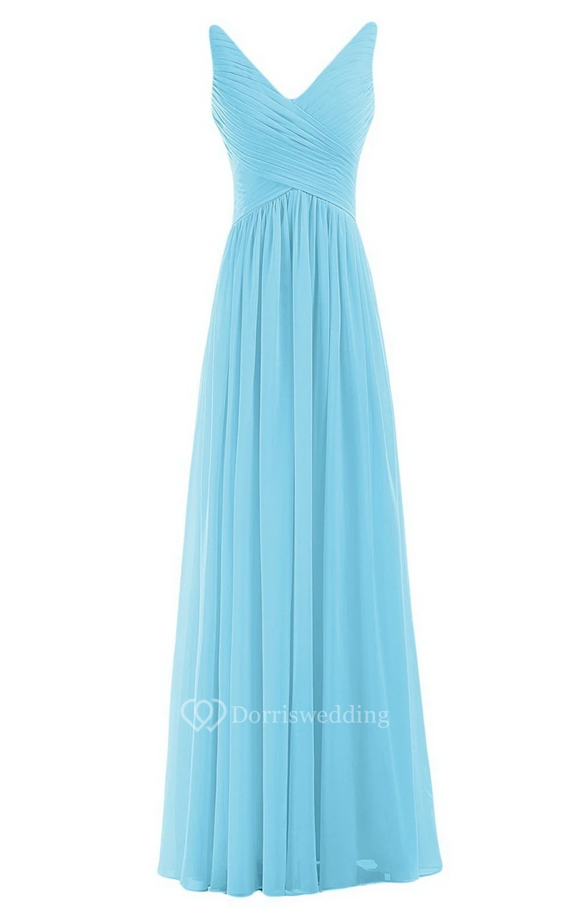 Sleeveless V-neck Chiffon Dress With Crisscross Ruching view 19