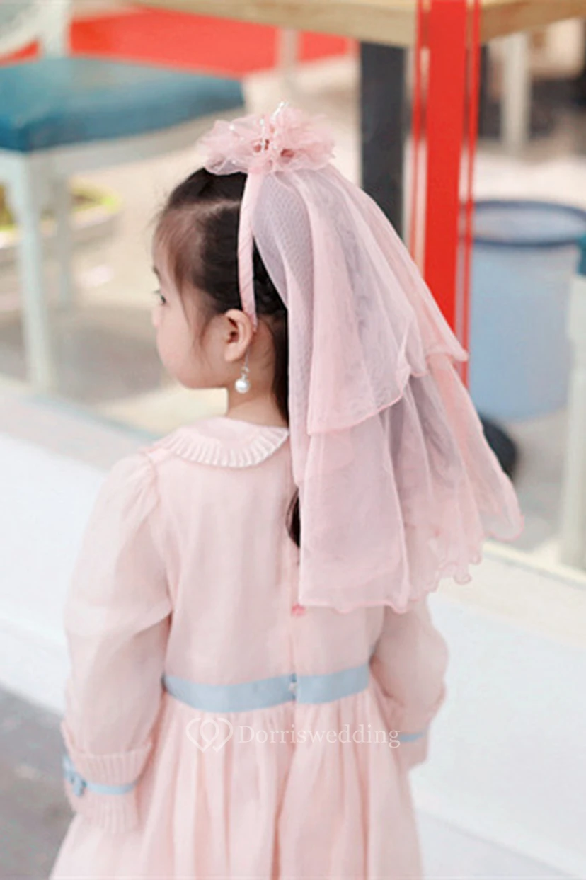 Special Diamond Pearl Crown Flower Girl Headband Tulle Veil view 3