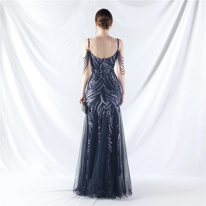 Layered Beads Spliced ​​Mesh High-End Evening Dress view 69