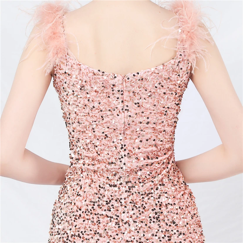Craft Ostrich Feather Handmade Velvet Bottom Sequined Short Evening Dress Short Skirt view 43