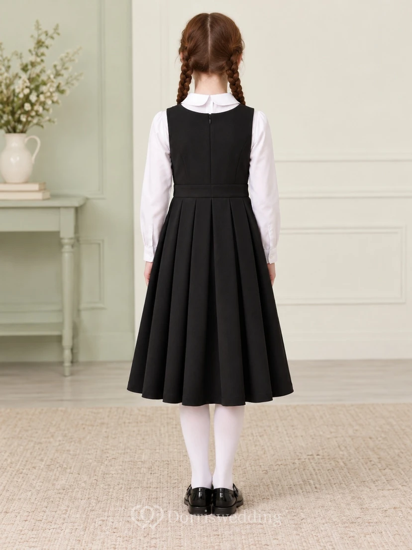 Schlichtes schwarzes ärmelloses, plissiertes Schürzenkleid mit eckigem Ausschnitt für Blumenmädchen view 2