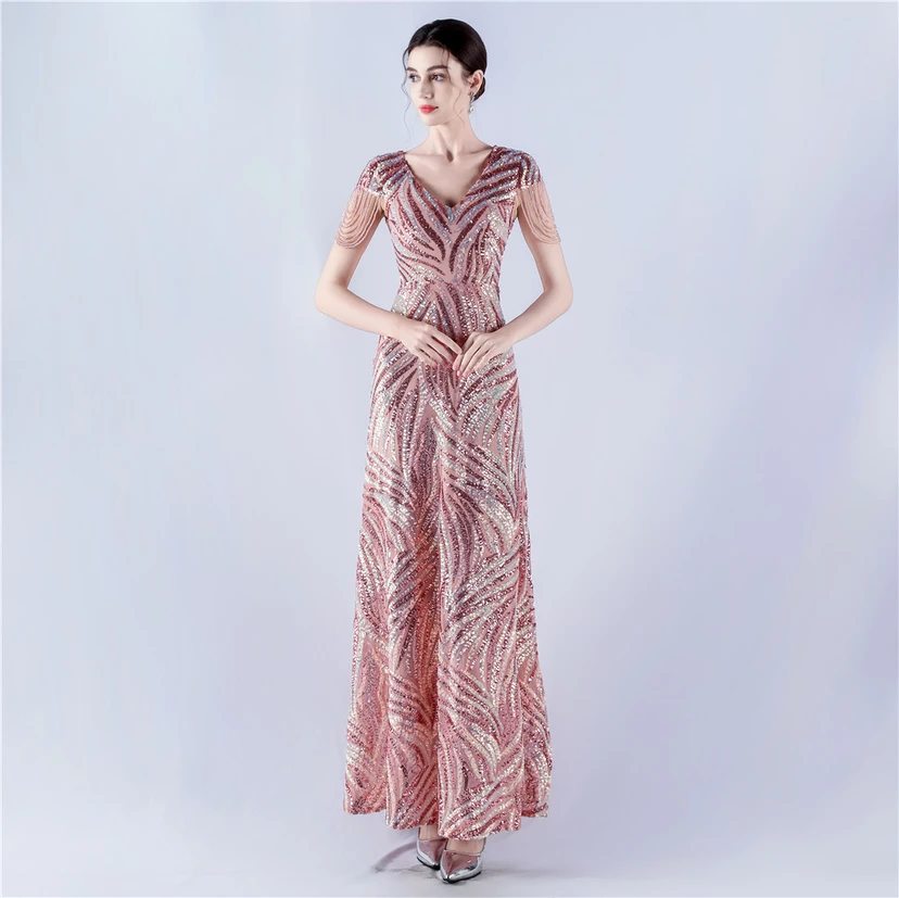 A-Line Big Swing Dress Skirt Encrypted Sequined Craft Beaded Evening Dress view 10