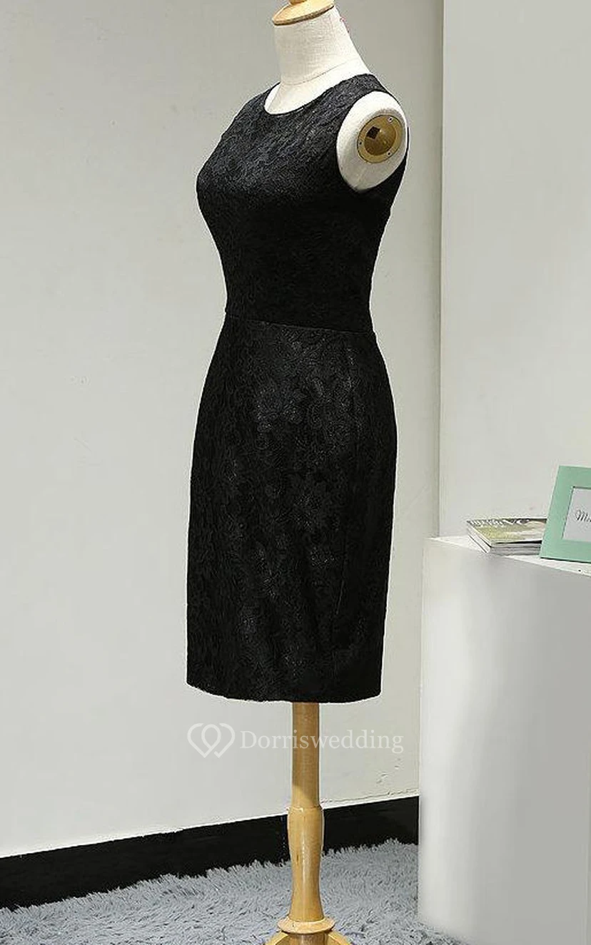 Scoop Neckline Sleeveless Sheath Lace Knee Length Dress view 3