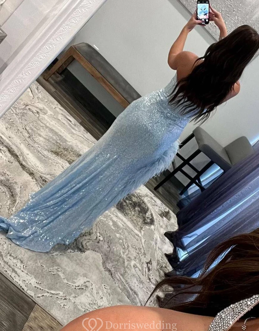 Sweetheart Beaded Front Split Sequin Prom Dress view 6