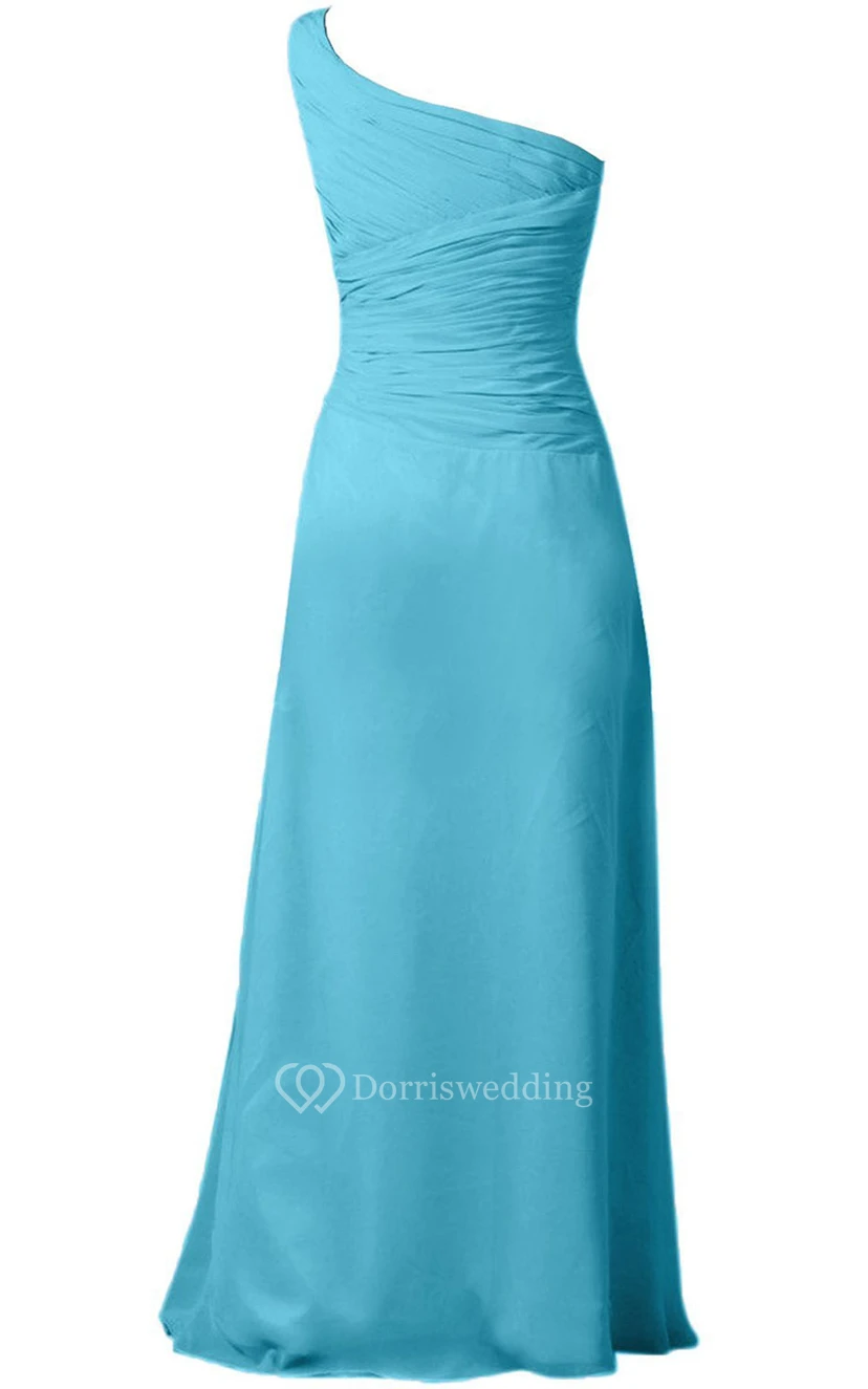 One-shoulder Ruched Chiffon A-line Gown With Bow view 7