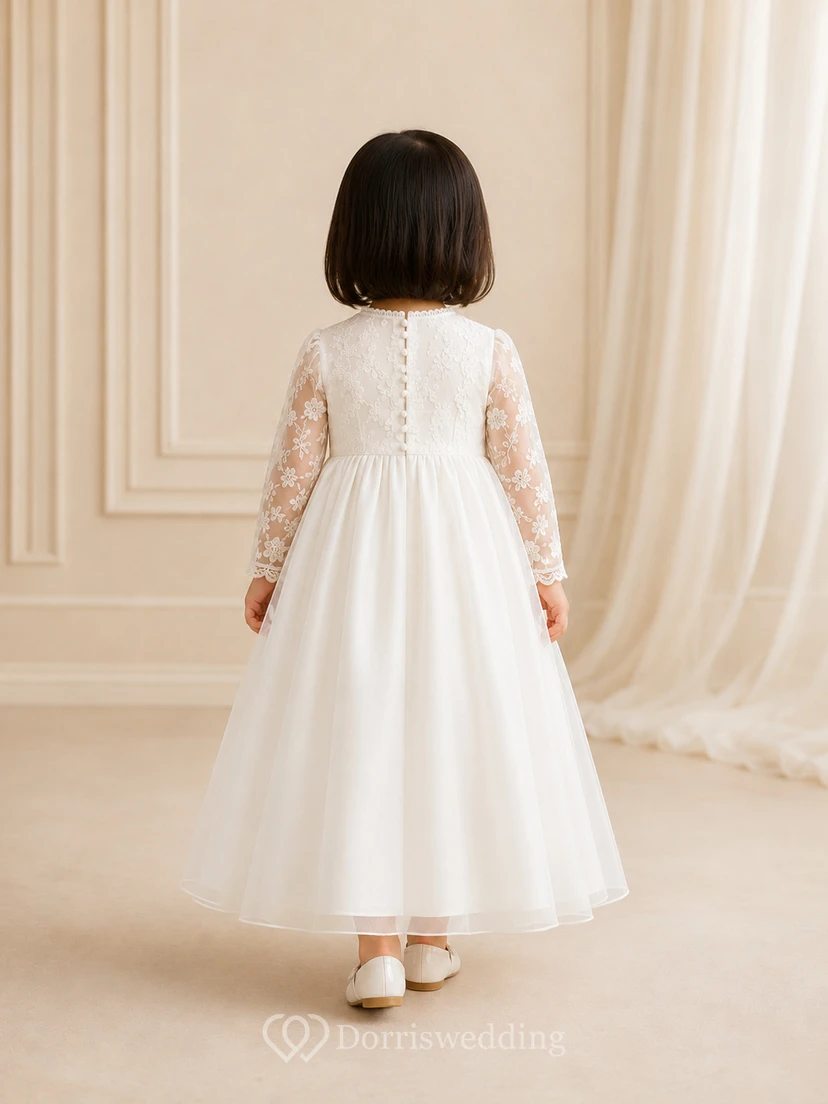 Langärmeliges Taufkleid aus Spitze, A-Linie, bodenlang, aus Tüll view 2