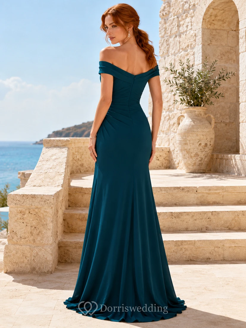 Peacock Off-the-shoulder Slit Mermaid Evening Dress view 2