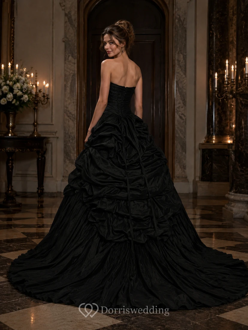 A-Line Maxi Sweetheart Pleats Zipper Lace-Up Back Lace Taffeta Dress view 2