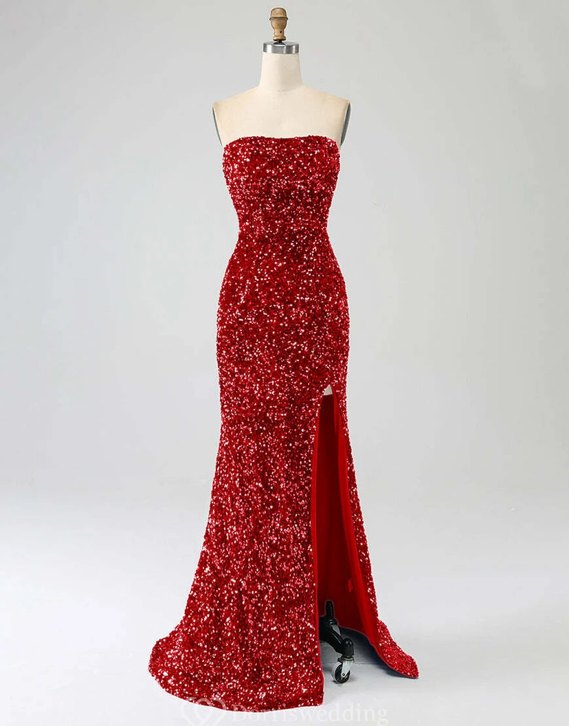 Robe bustier bleu roi à sequins et fente jusqu'à la cuisse view 9