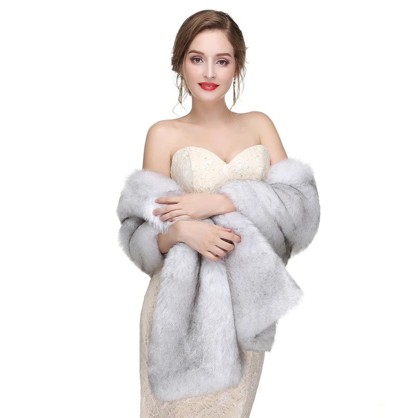 Bridal Winter Warm Wool Cape Fur Wedding Dress Fox Fur Waistcoat view 15