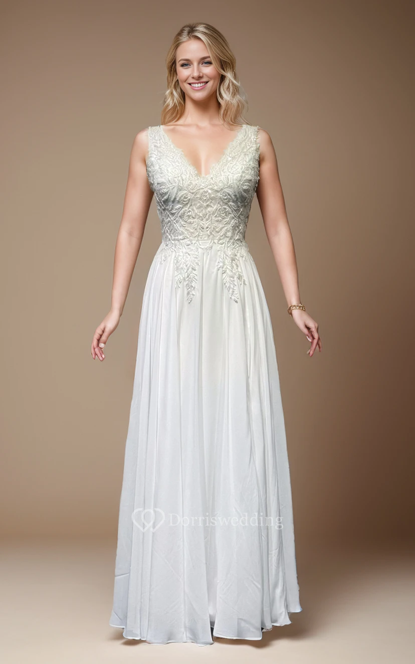Sexy V-neck Sleeveless Front Split Chiffon Empire Lace Wedding Dress video preview