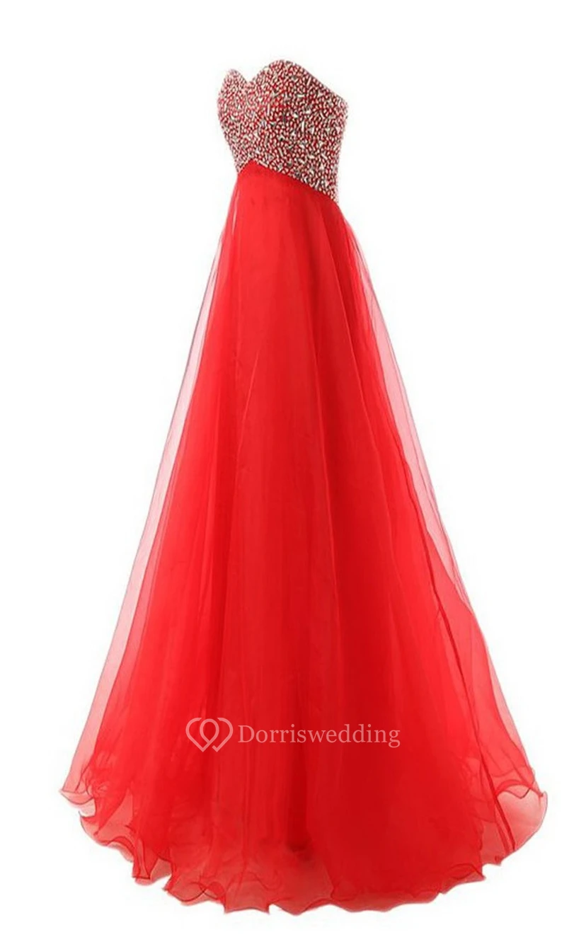 Robe longue en tulle à volants ornée de cristaux et de pierres en forme de cœur view 4