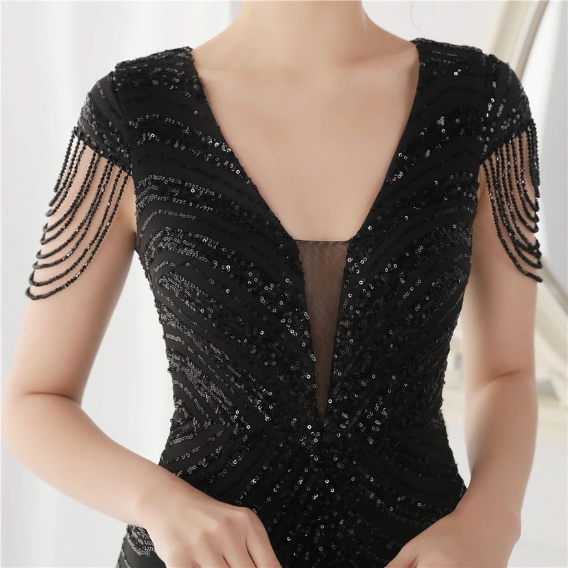 Paillettenbesetztes, handwerklich perfekt gefertigtes, perlenbesetztes Party-Abendkleid – sexy langes Kleid für die Braut view 61