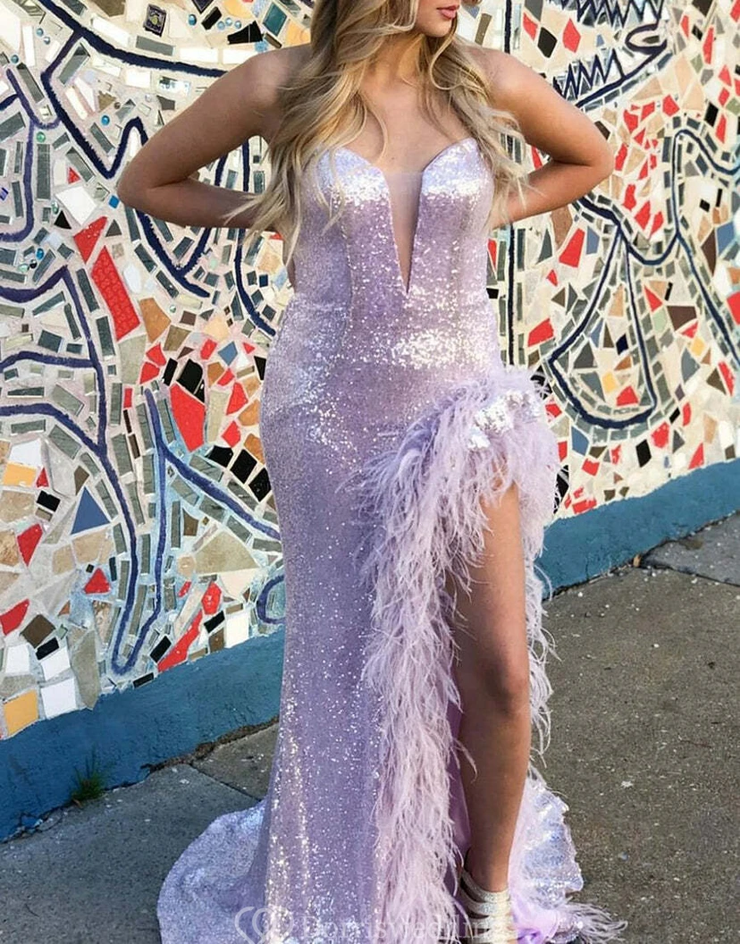 Sweetheart Beaded Front Split Sequin Prom Dress view 10