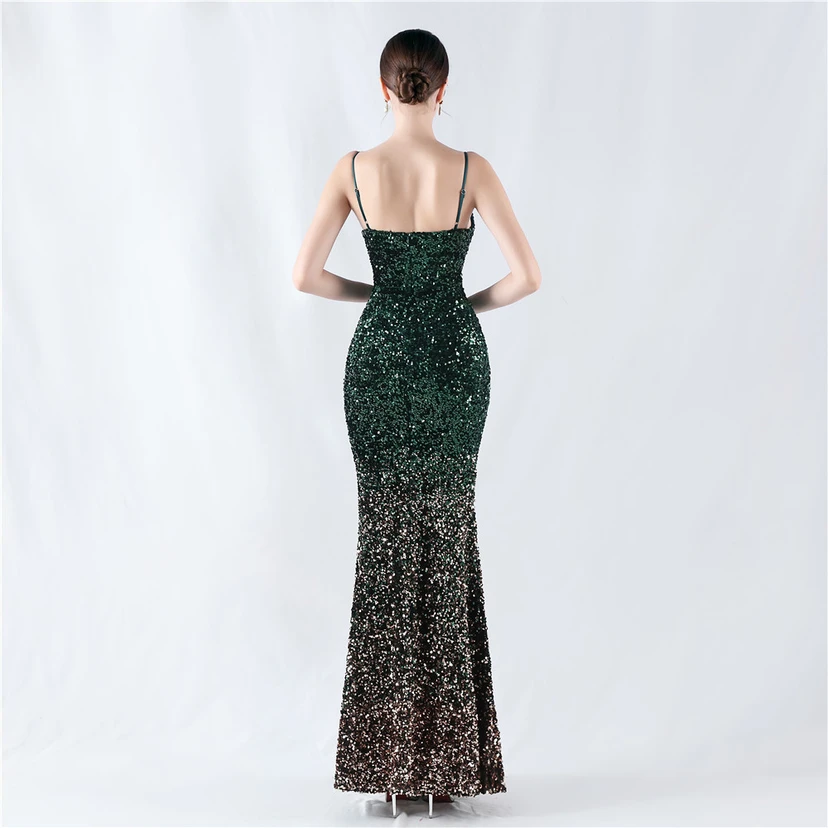 Samtiger, farbverlaufender, perlenbesetzter, sexy Strumpfhalter-Abendkleid view 36