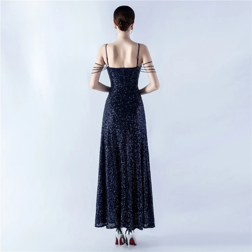 Sling A-Line Large Swing Mesh Sequin Evening Dress view 29