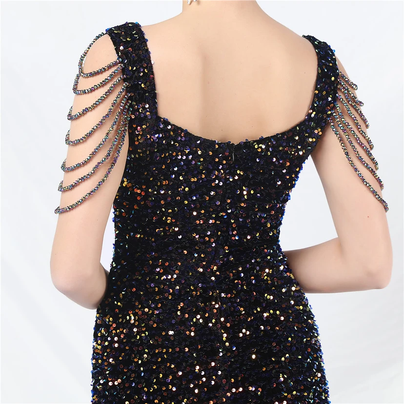 Velvet Handmade Sequined Heavy Craft Beaded Fantasy Sequined Short Skirt Evening Dress view 37