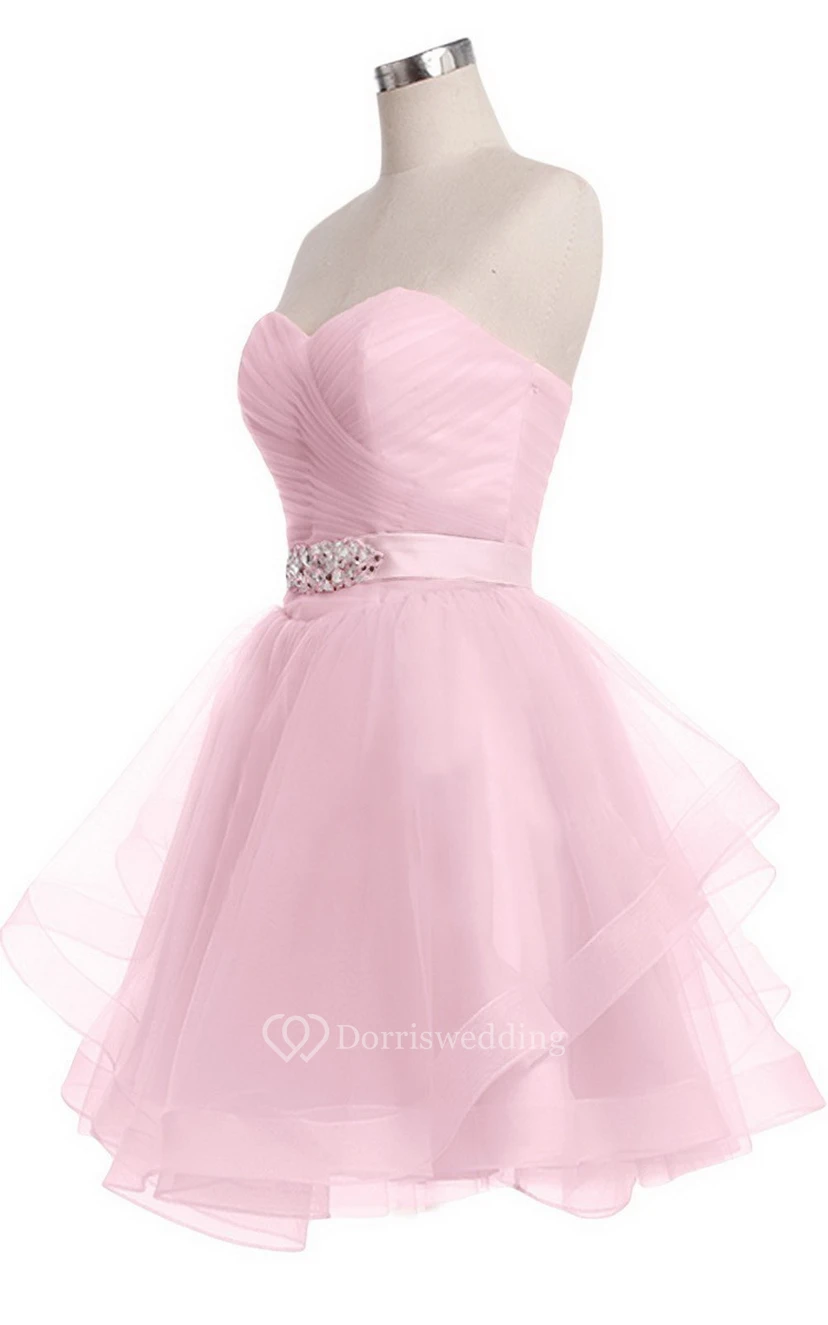 Sweetheart A-line Mini Dress With Pearled Waist view 8