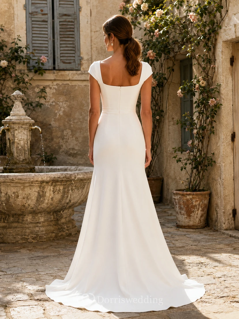 Robe en crêpe à col carré et manches courtes style cour française view 2