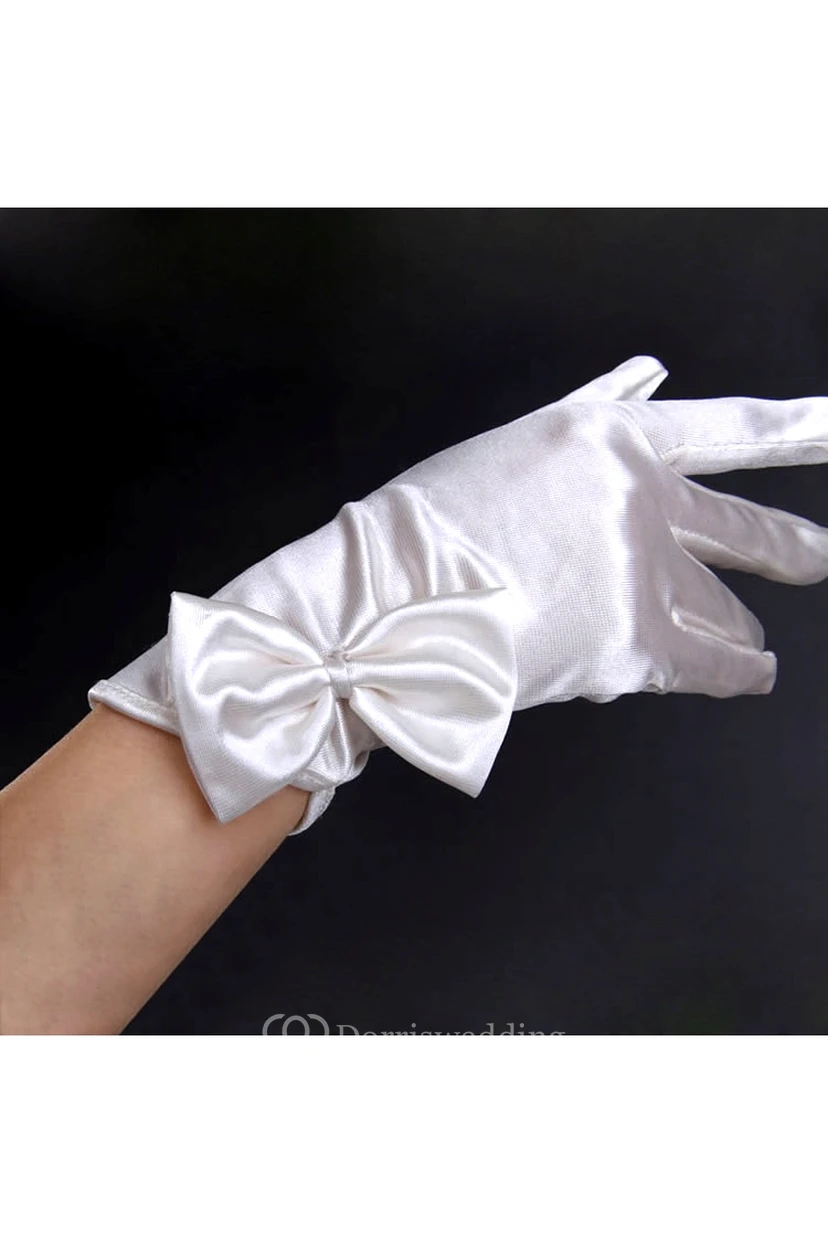 Guantes cortos de satén con lazo grande para novia view 3