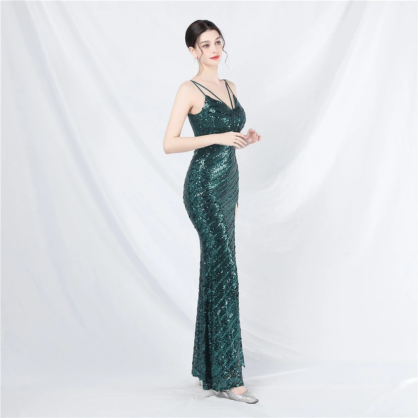 Fashionable Women'S Suspender Low-Cut Sequined Evening Dress view 4