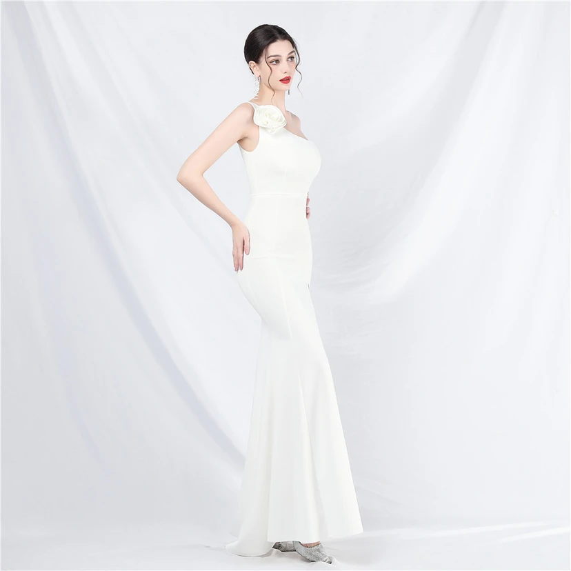 Unique Fashion Flower Design Simple And Elegant One-Shoulder Long Dress High-End Evening Dress view 67
