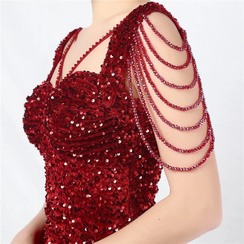 Velvet Handmade Sequined Heavy Craft Beaded Fantasy Sequined Short Skirt Evening Dress view 49