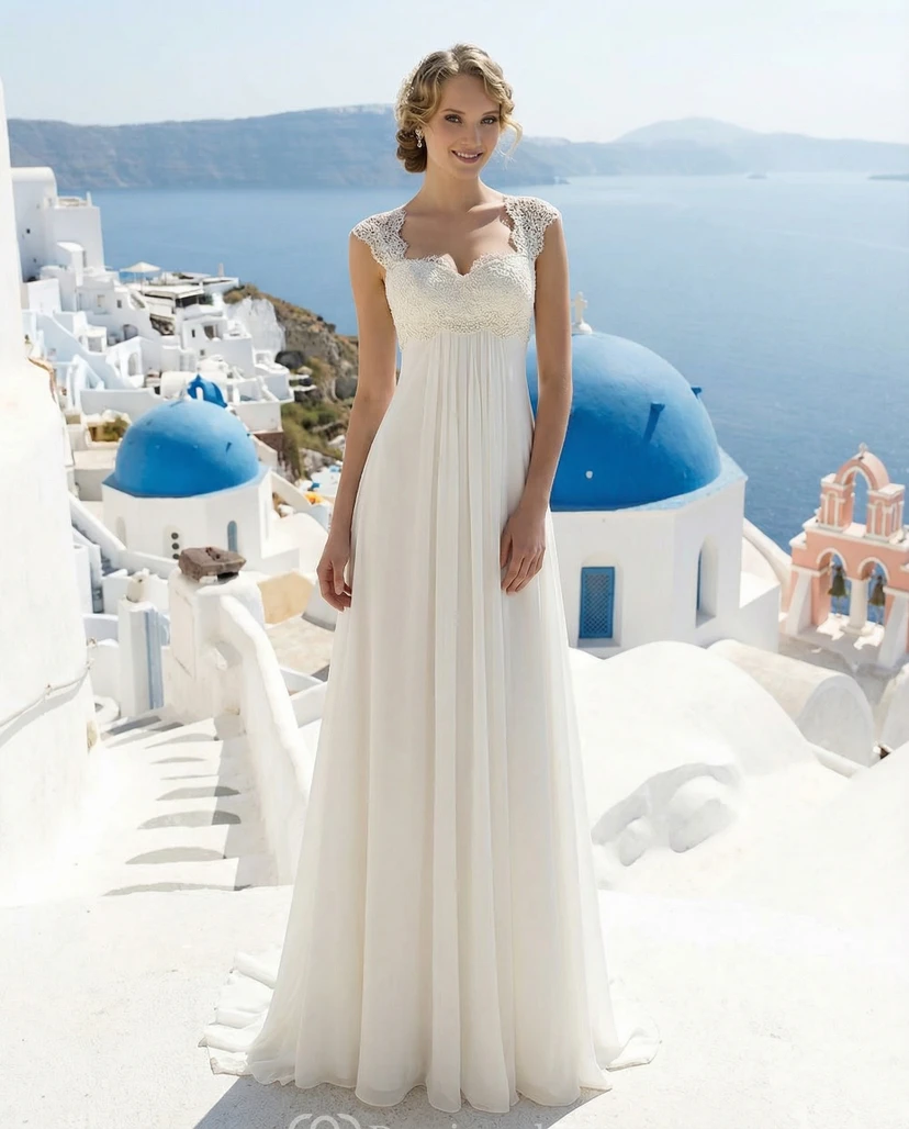 Robe de maternité empire en mousseline de soie et dentelle