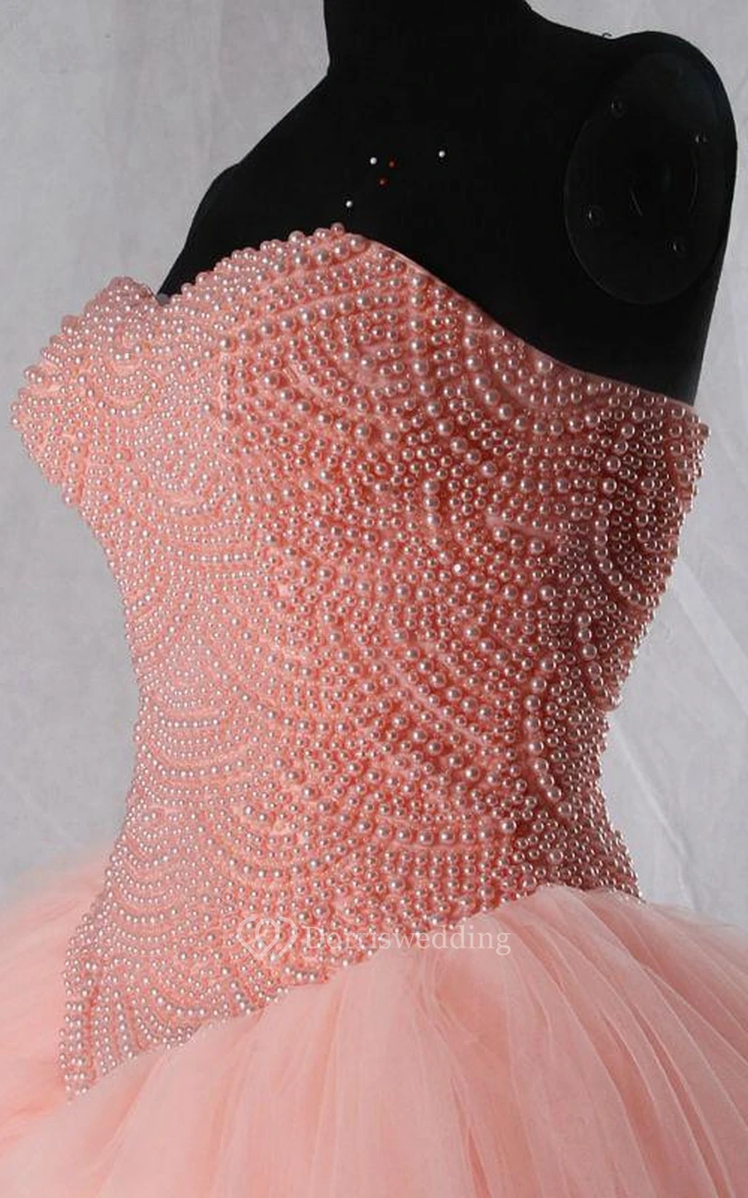 Tea-Length Straps Sweetheart Bell Pleats Beading Tiers Zipper Corset Back Straps Tulle Lace Dress view 3