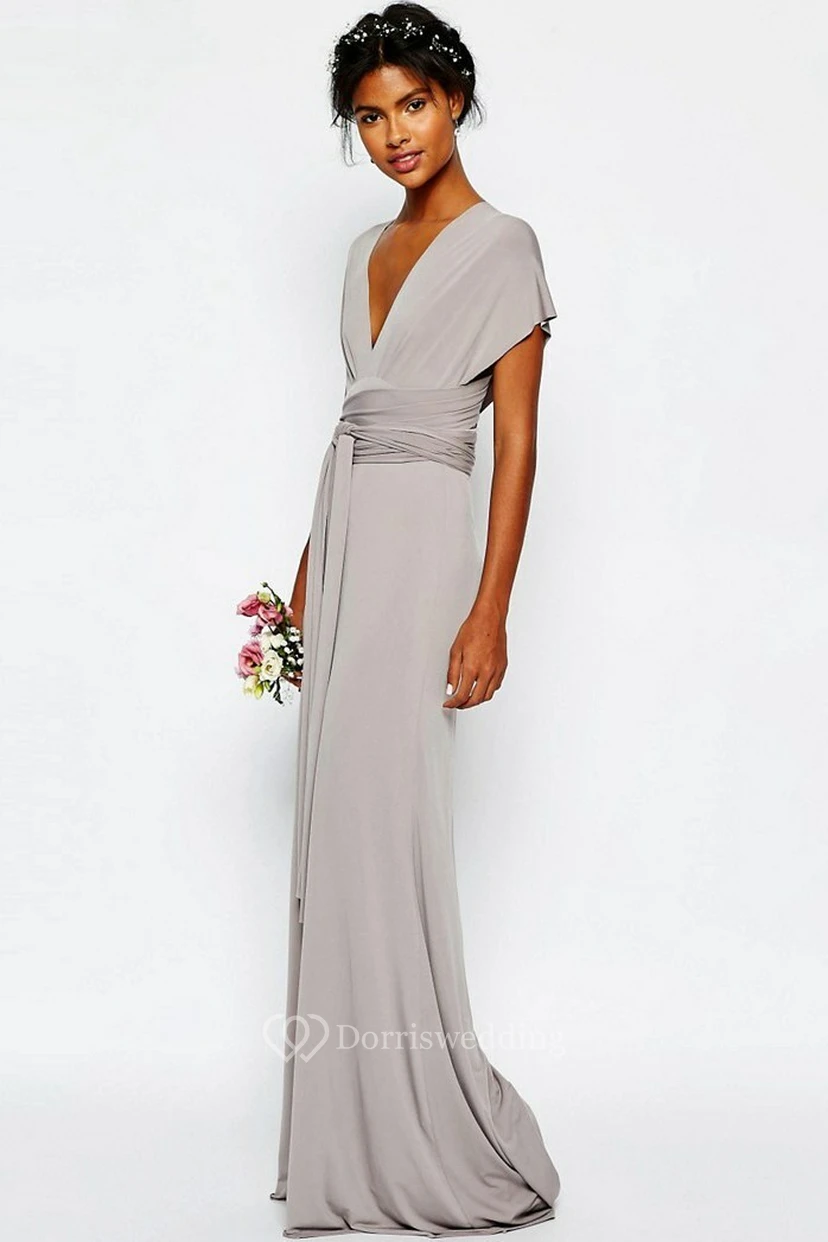 Robe de demoiselle d'honneur élégante d'inspiration grecque avec ceinture à nouer view 15
