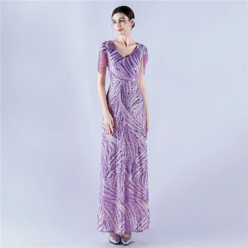 A-Line Big Swing Dress Skirt Encrypted Sequined Craft Beaded Evening Dress view 55
