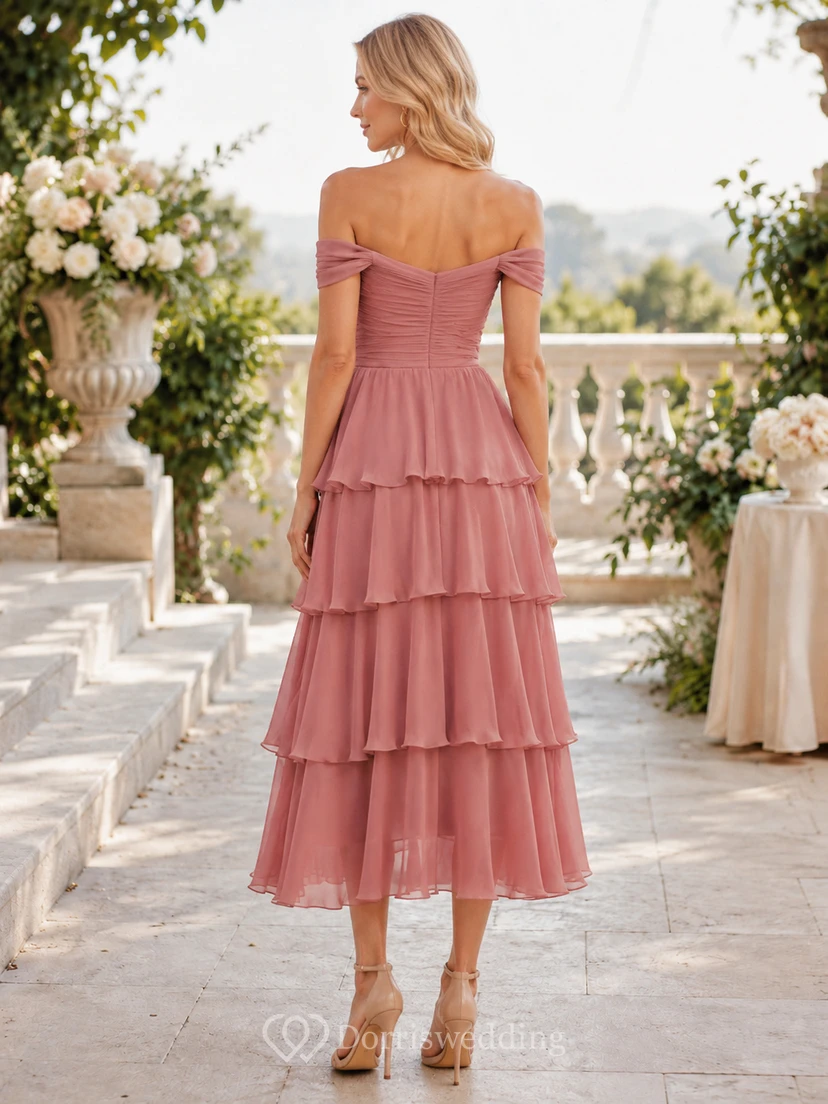 Dusty Rose Tiered Ruffle Midi Occasion Dress view 2