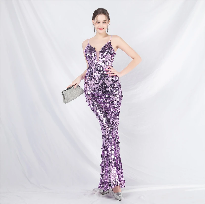Robe de soirée longue à bretelles haut de gamme view 45