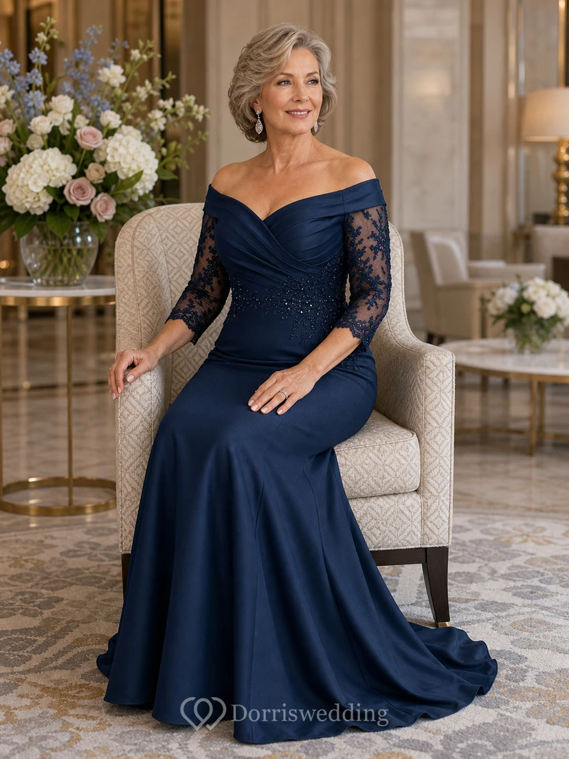 Burgundy Off Shoulder Mermaid Mother Gown Burgundy Off-the-shoulder Sweetheart Mermaid Floor-length Sweep Train view 3
