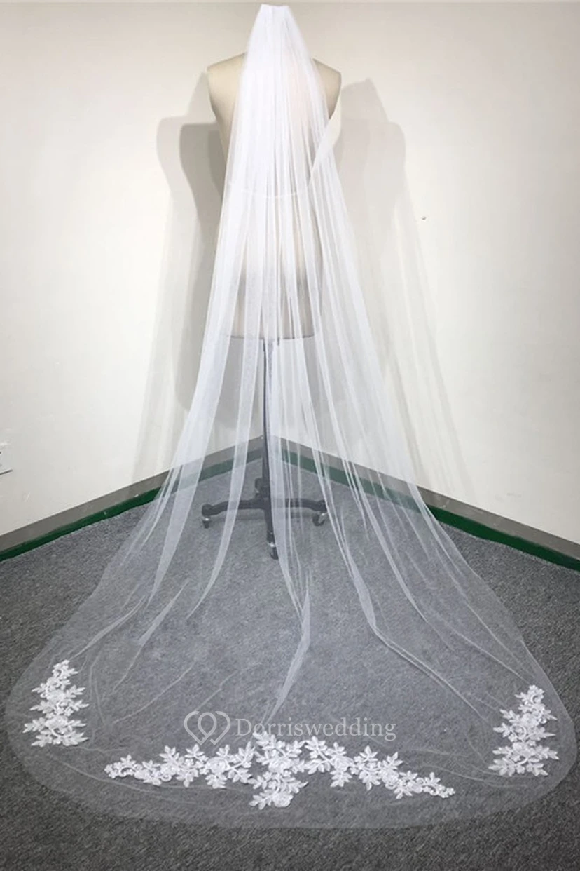 Long Lace Appliques Bride Veil view 2