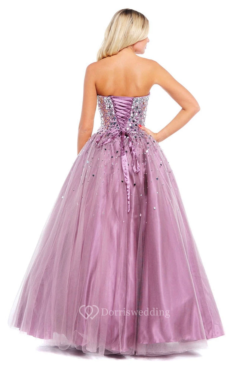 Ball Gown Strapless Sequined Tulle Prom Dress With Beading And Bow view 2
