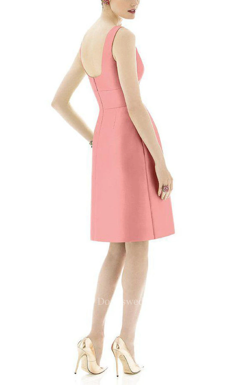 Notch Neck Satin Short Dress with Pleats view 2