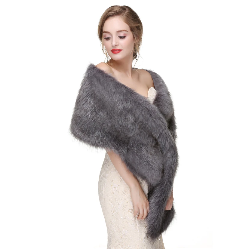 Bridal Winter Warm Wool Cape Fur Wedding Dress Fox Fur Waistcoat view 37