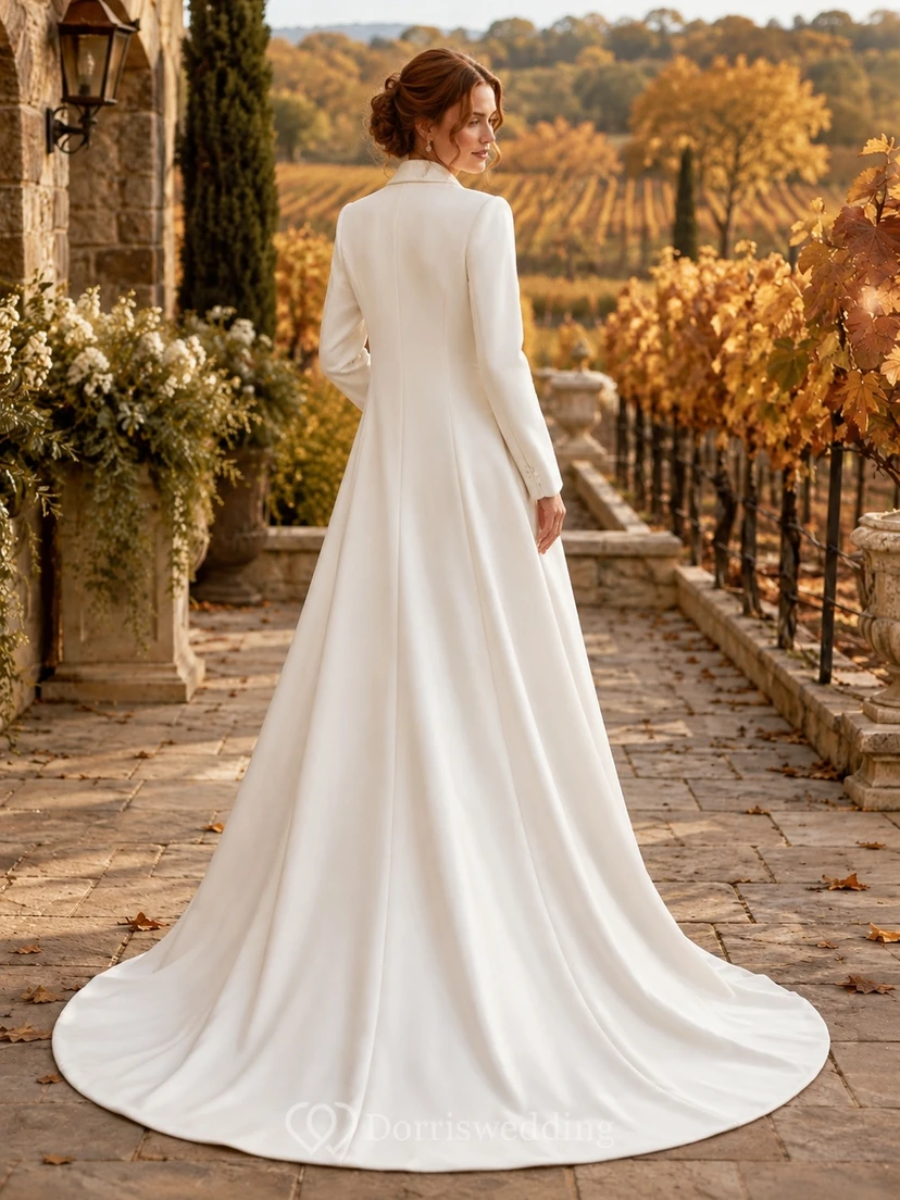 Vestido de novia formal modesto de manga larga con escote corazón y corte en A. view 2