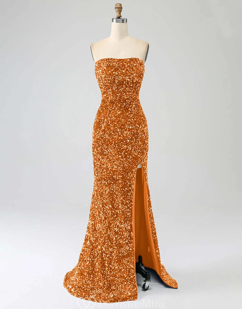 Robe bustier bleu roi à sequins et fente jusqu'à la cuisse view 27
