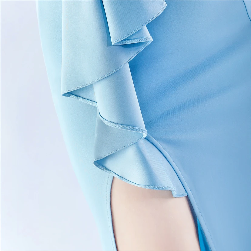 Klassisches langes Abendkleid aus Satin mit One-Shoulder-Ausschnitt view 45
