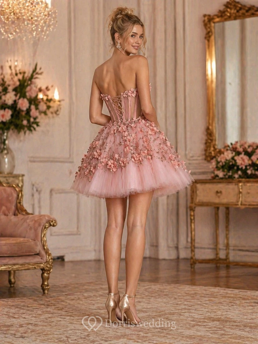 mini ballgown dress A-Line Ball Gown Empire Mini Jewel Bell Cap Empire Appliques Ruffles Button Lace Organza Dress