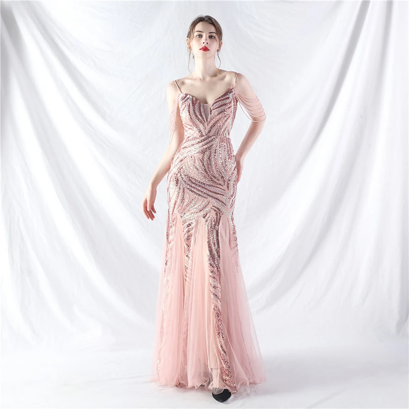 Layered Beads Spliced ​​Mesh High-End Evening Dress view 75