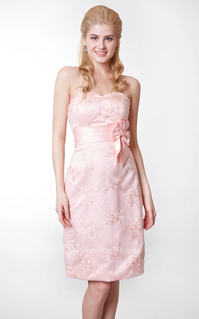 Sweetheart Empire Lace Sheath Short Dress With Bow view 5
