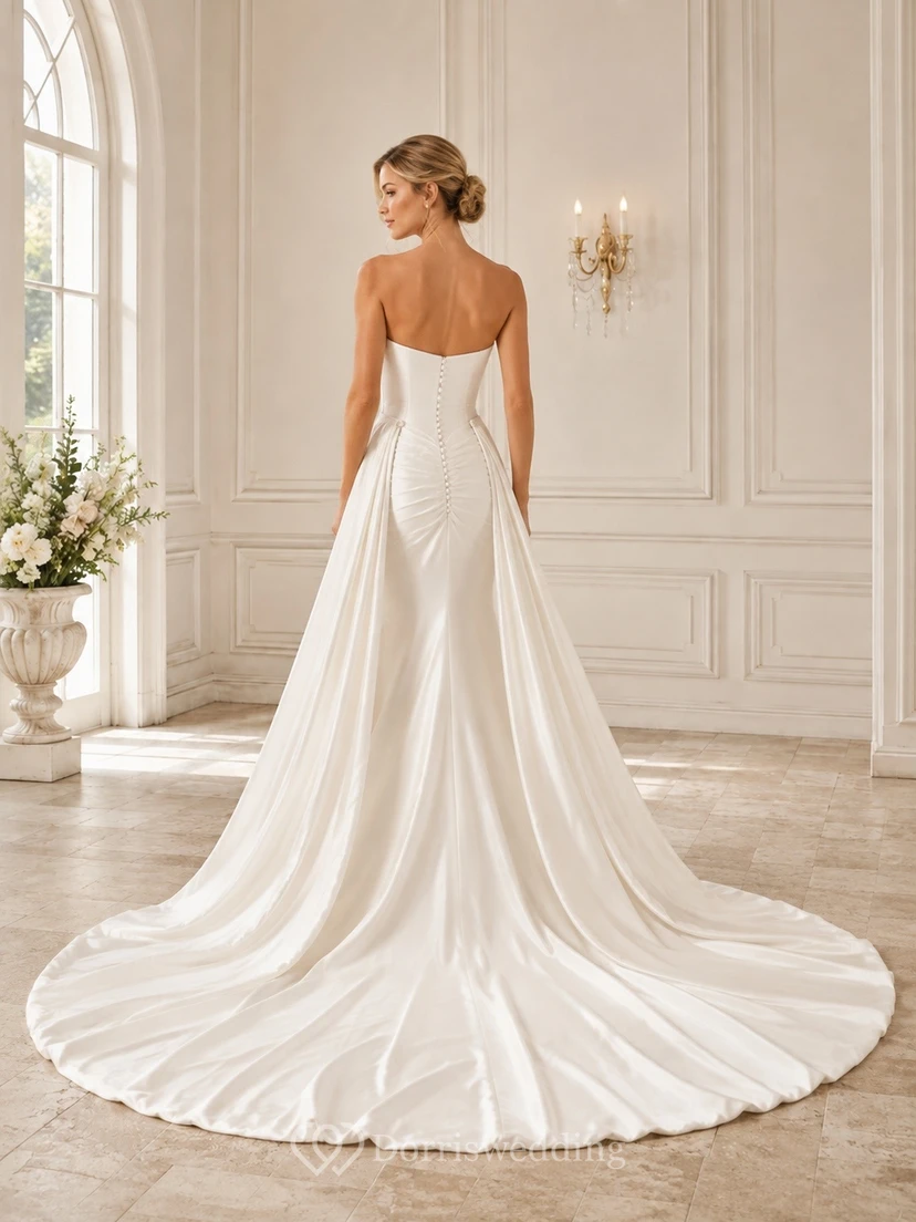 Simple Mermaid Satin Bridal Classic Wedding Dress Strapless view 2
