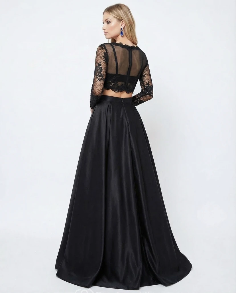 Bateau Neck Satin Ball Gown with Sleeves view 2