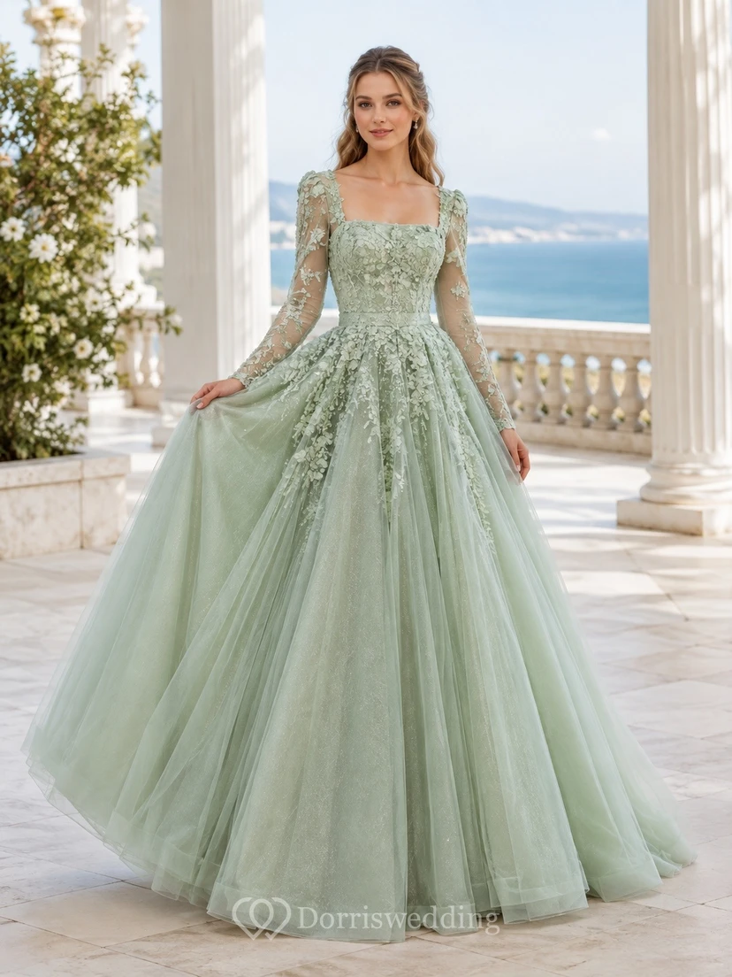 Vestido de novia bohemio, elegante y de manga larga, edición A, corte A, encaje.